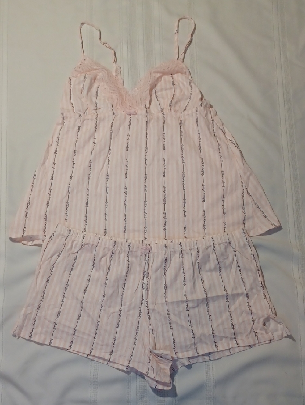 NWOT Victoria Secret Light Pink Striped Lace-Trim Cami & Short Pajama Set